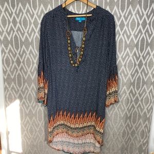 Daughters of Culture Tunic Top Navy Tiny Print w/ Abstract Pattern Size: XS/Sm